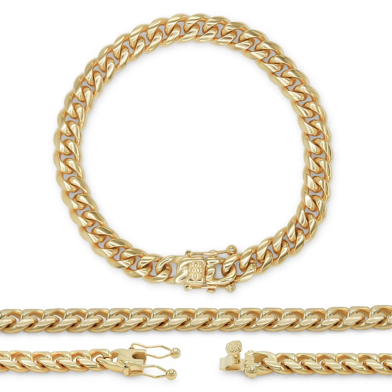 Cuban Link Chain 14K Gold Plated Curb Bracelet 8.5" Stainless Steel Jewelry For Men