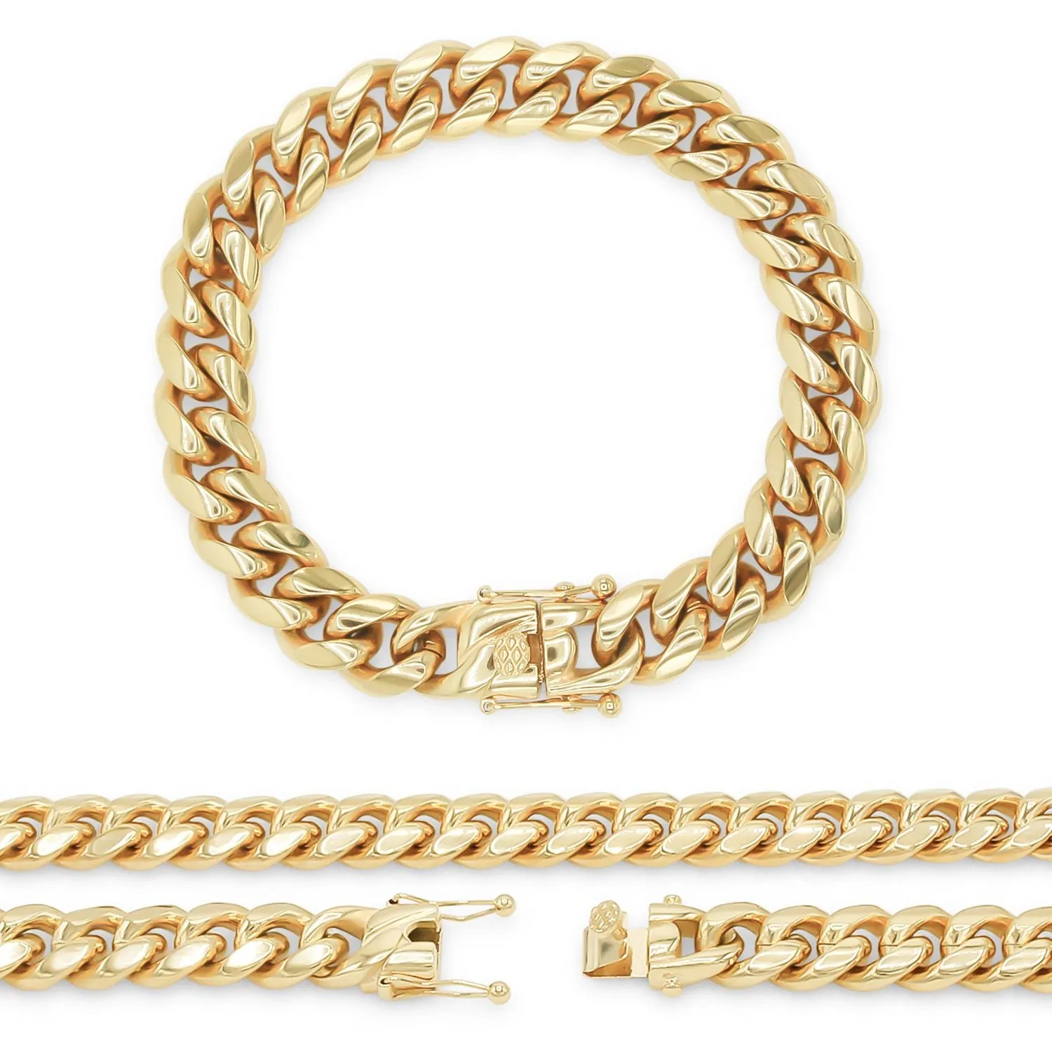 Cuban Link Chain 14K Gold Plated Curb Bracelet 8.5" Stainless Steel Jewelry For Men