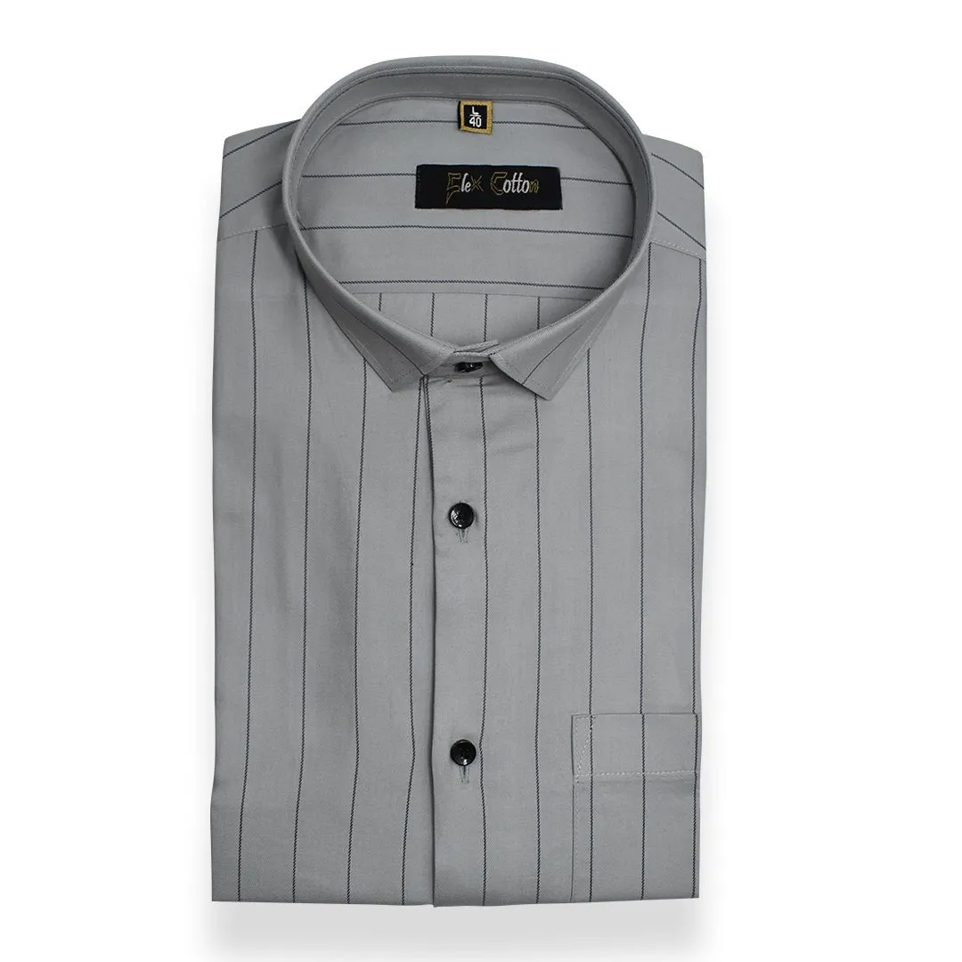 Grey Color Lining Cotton Shirt For Men