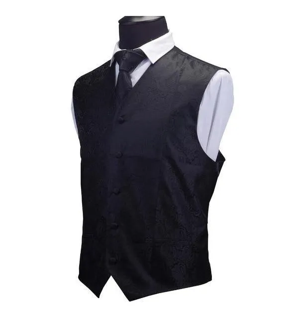 GUSLESON Mens Waistcoats Slim Fit Men Vest & Necktie & Handkerchief Set Paisley Coletes Chaleco Hombre For Party Wedding