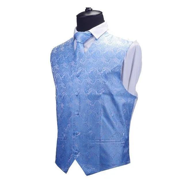 GUSLESON Mens Waistcoats Slim Fit Men Vest & Necktie & Handkerchief Set Paisley Coletes Chaleco Hombre For Party Wedding