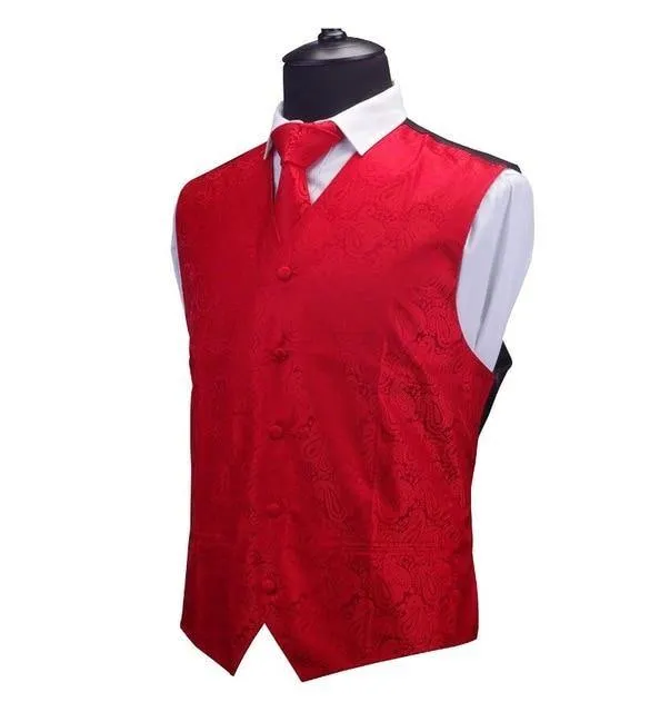 GUSLESON Mens Waistcoats Slim Fit Men Vest & Necktie & Handkerchief Set Paisley Coletes Chaleco Hombre For Party Wedding