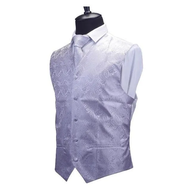 GUSLESON Mens Waistcoats Slim Fit Men Vest & Necktie & Handkerchief Set Paisley Coletes Chaleco Hombre For Party Wedding