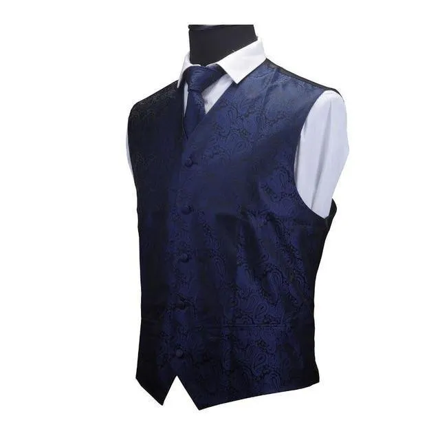 GUSLESON Mens Waistcoats Slim Fit Men Vest & Necktie & Handkerchief Set Paisley Coletes Chaleco Hombre For Party Wedding