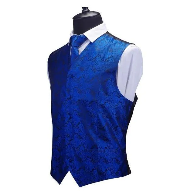 GUSLESON Mens Waistcoats Slim Fit Men Vest & Necktie & Handkerchief Set Paisley Coletes Chaleco Hombre For Party Wedding