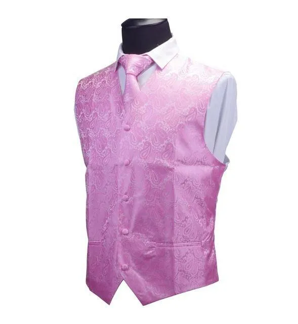 GUSLESON Mens Waistcoats Slim Fit Men Vest & Necktie & Handkerchief Set Paisley Coletes Chaleco Hombre For Party Wedding