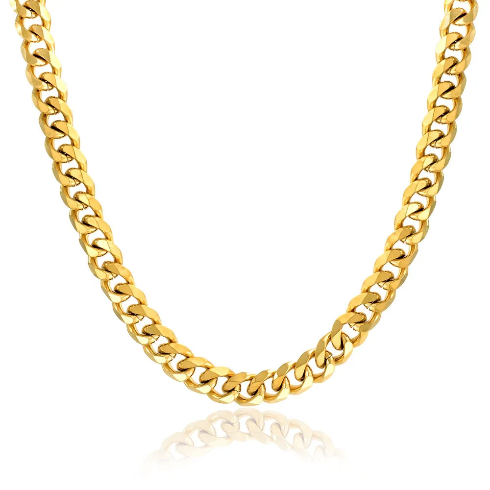 Heavy Duty Curb Chain Necklace Mens Gold Plated Stainless Steel 24 Inch 10 MM