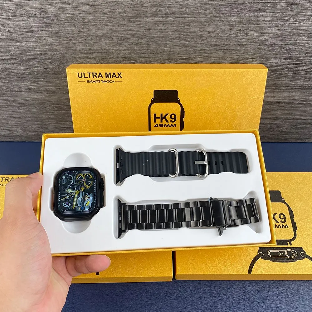 HK9 Ultra Max Gold Smart Watch Bluetooth Call Men Women Smartwatch Ultra Series 9 Watch Ultra Wireless Charging