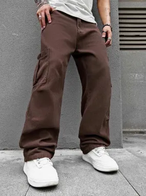 Hot Brown Men Baggy Fit Cargo