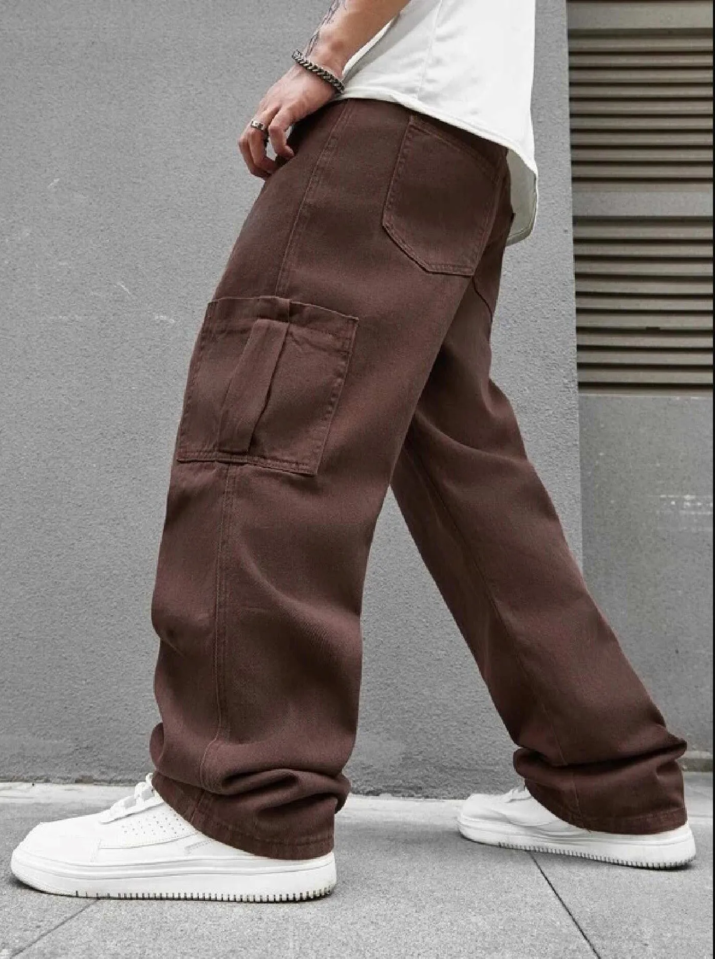 Hot Brown Men Baggy Fit Cargo