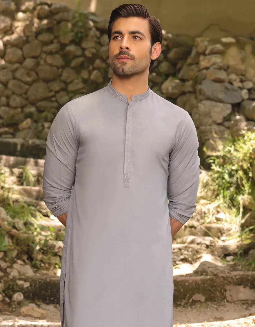 J. Mens Grey Blended Shalwar Kameez