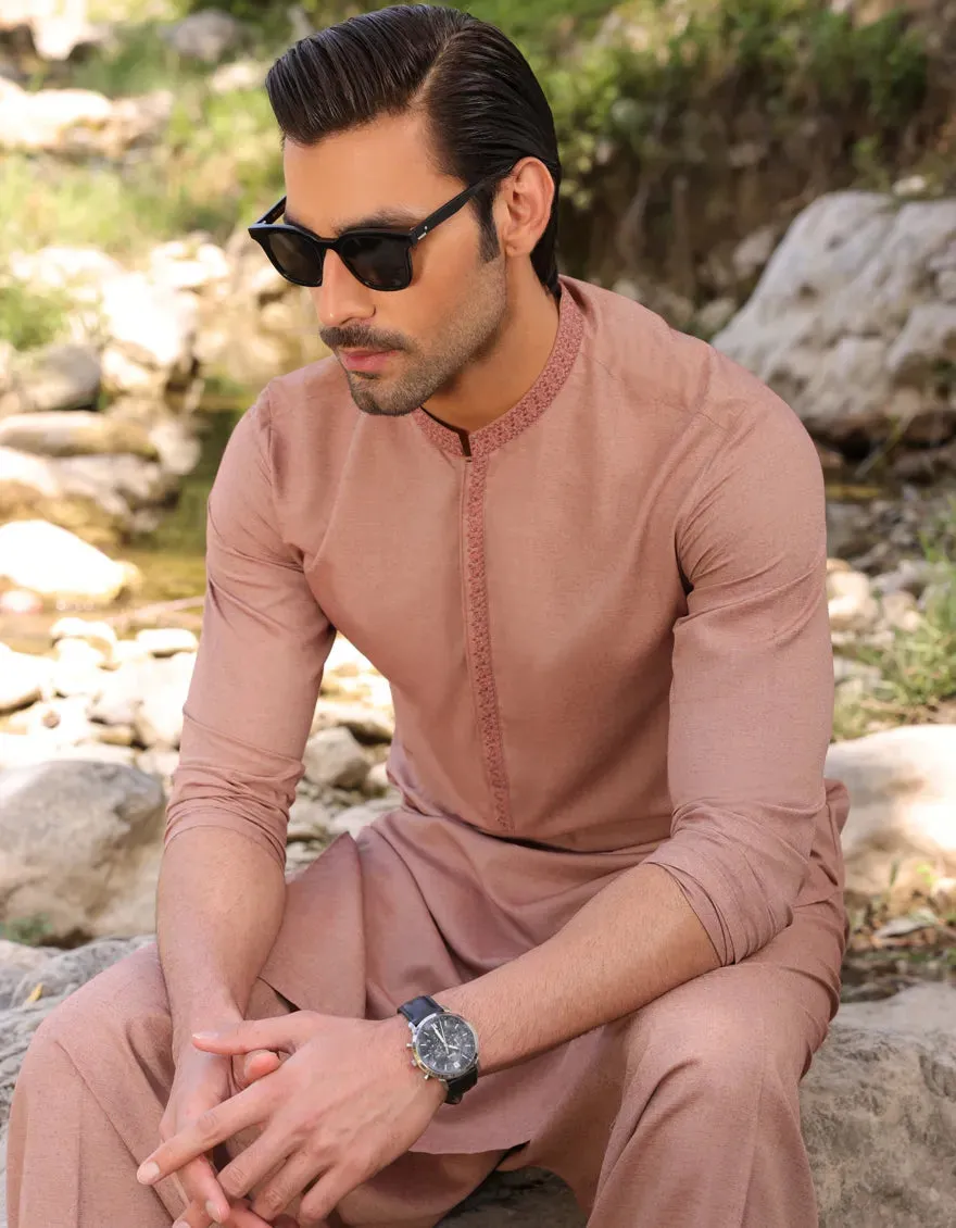 J. Mens Rust Blended Shalwar Kameez