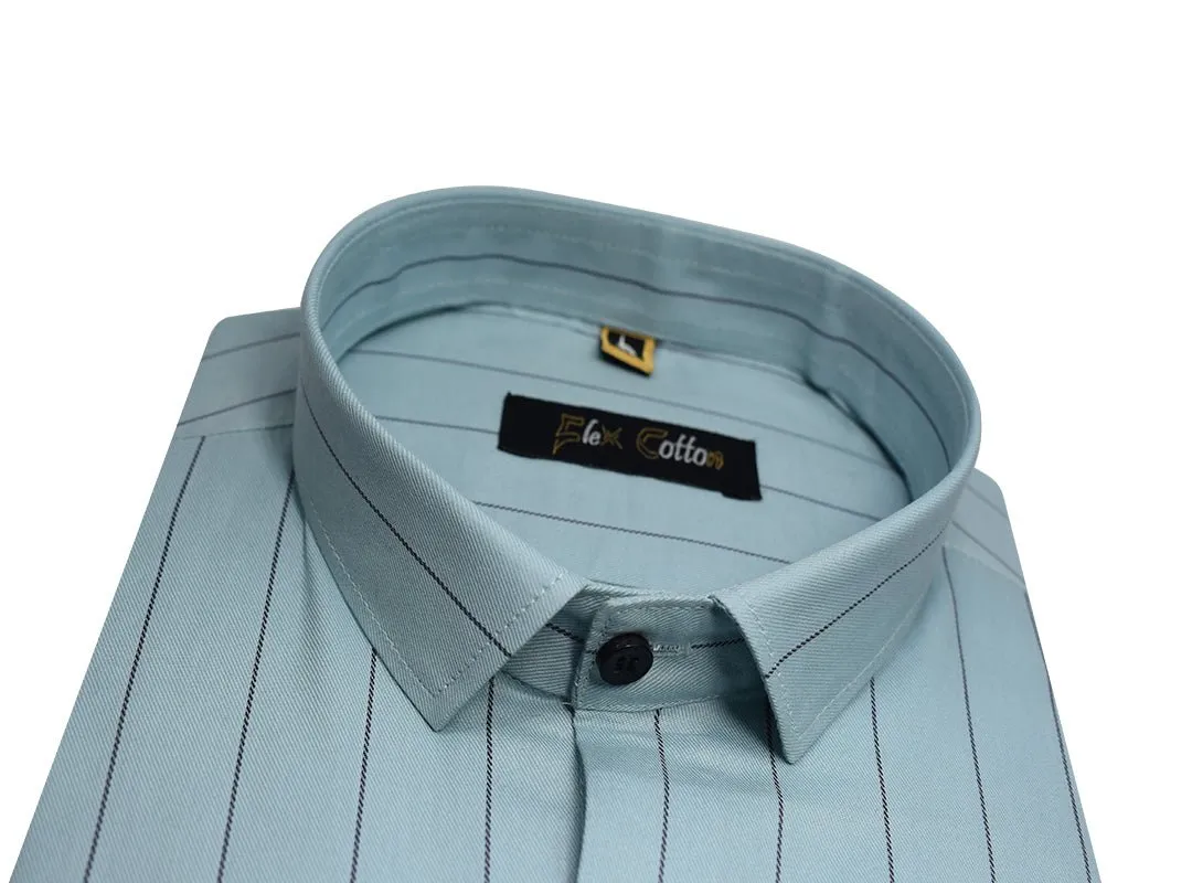 Light Blue Color Lining Cotton Shirt For Men