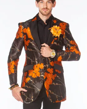 Long Coat Men- Prom Tuxedo- Venus Orange - Long Blazer