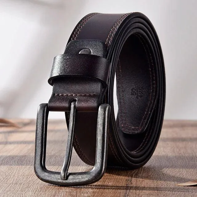 Male Leather Belt Men Male Genuine Leather Strap Luxury Pin Buckle Belts