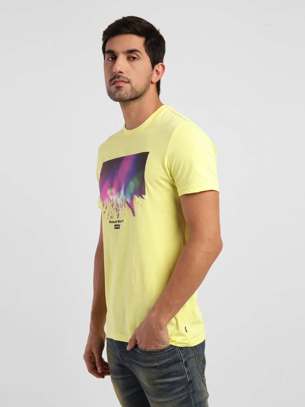 Men's Abstract Print Crew Neck T-shirt Yellow