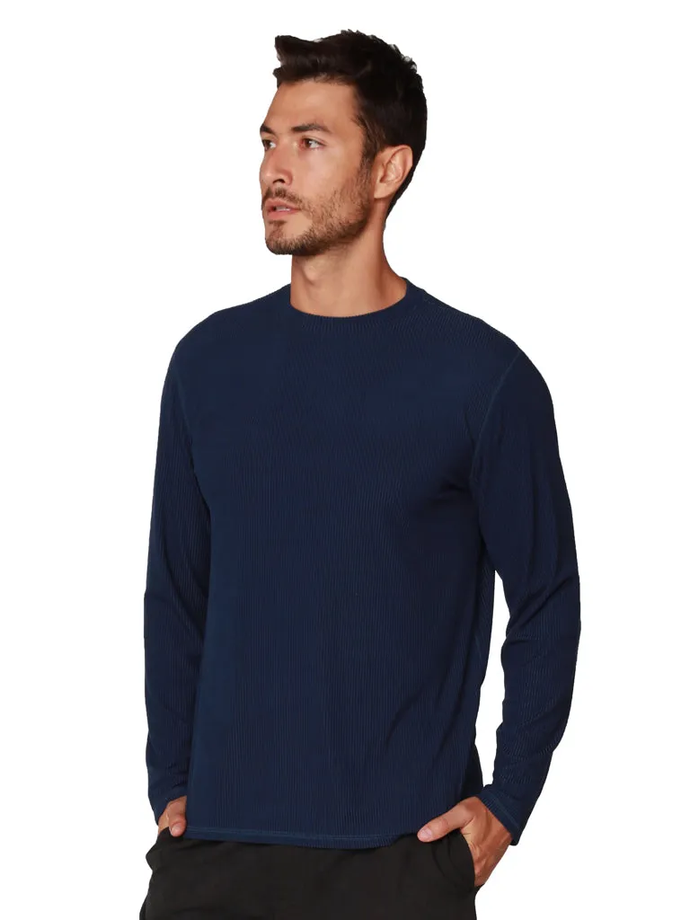 Men's Long Sleeve Loose Fit Navy Crew Neck Shirt