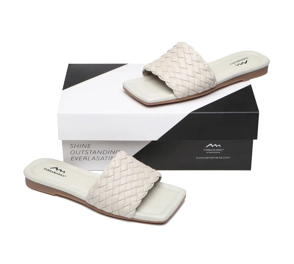 Open Square Toe Woven Flat Sandals Women Taunia