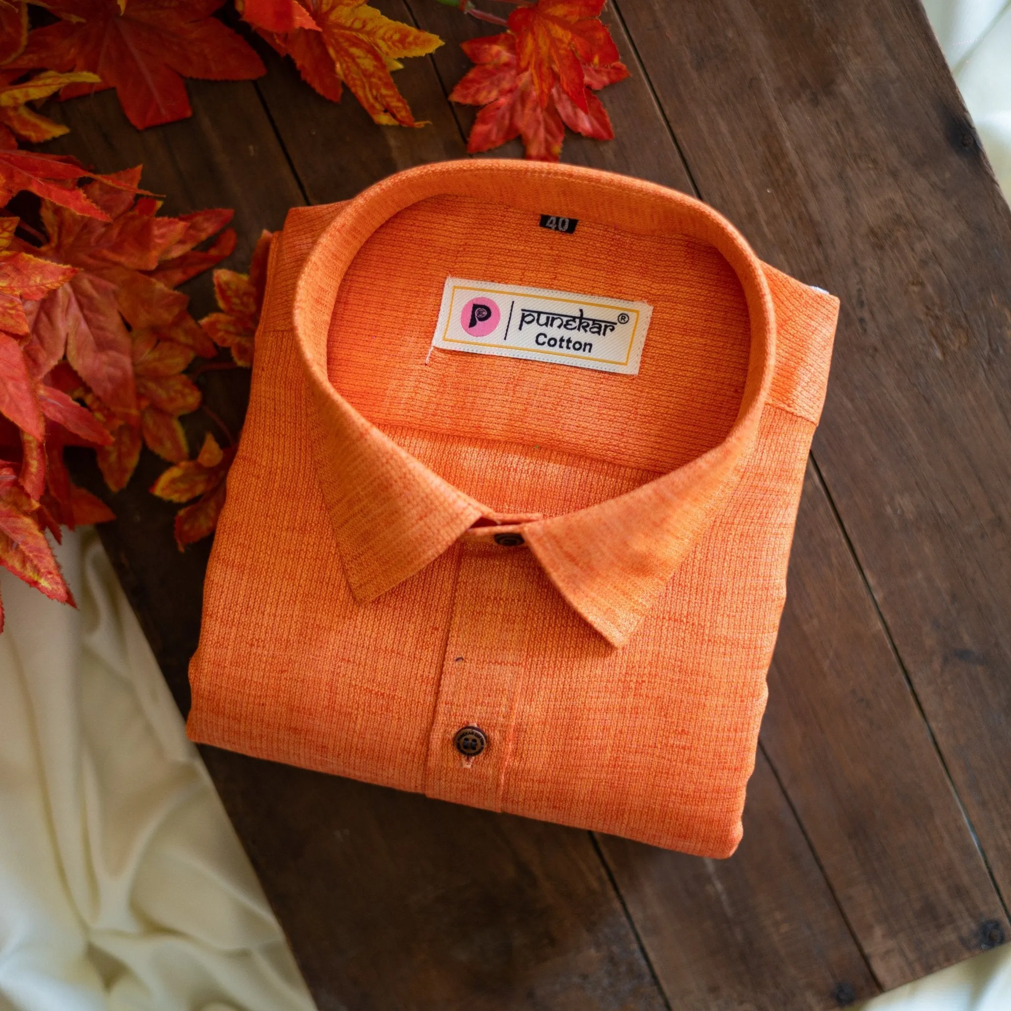 Orange Color Combed Cotton Shirts For Men