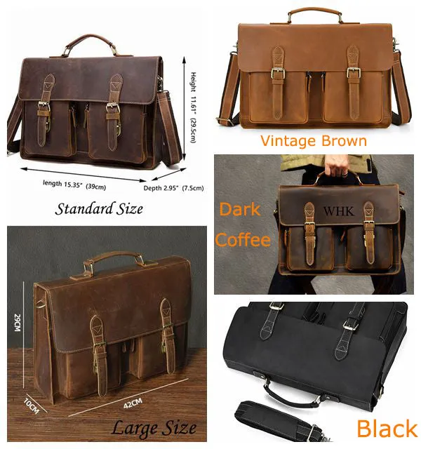 Personalized Leather Briefcase, Gifts for Him, Graduation Gift, Crossbody Laptop Bag, Christmas Gift For Men