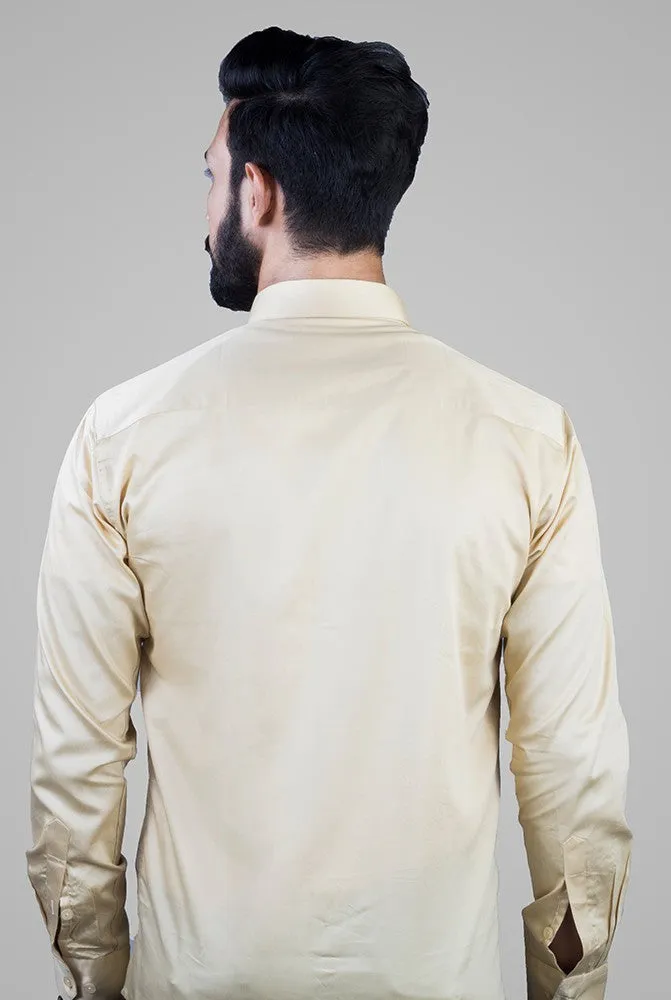 Plain Shirts for Men - Cream Solid Giza Formal Men Shirt