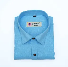 Punekar Cotton Light Blue Color Cotton Linen Formal Shirt for Men's.