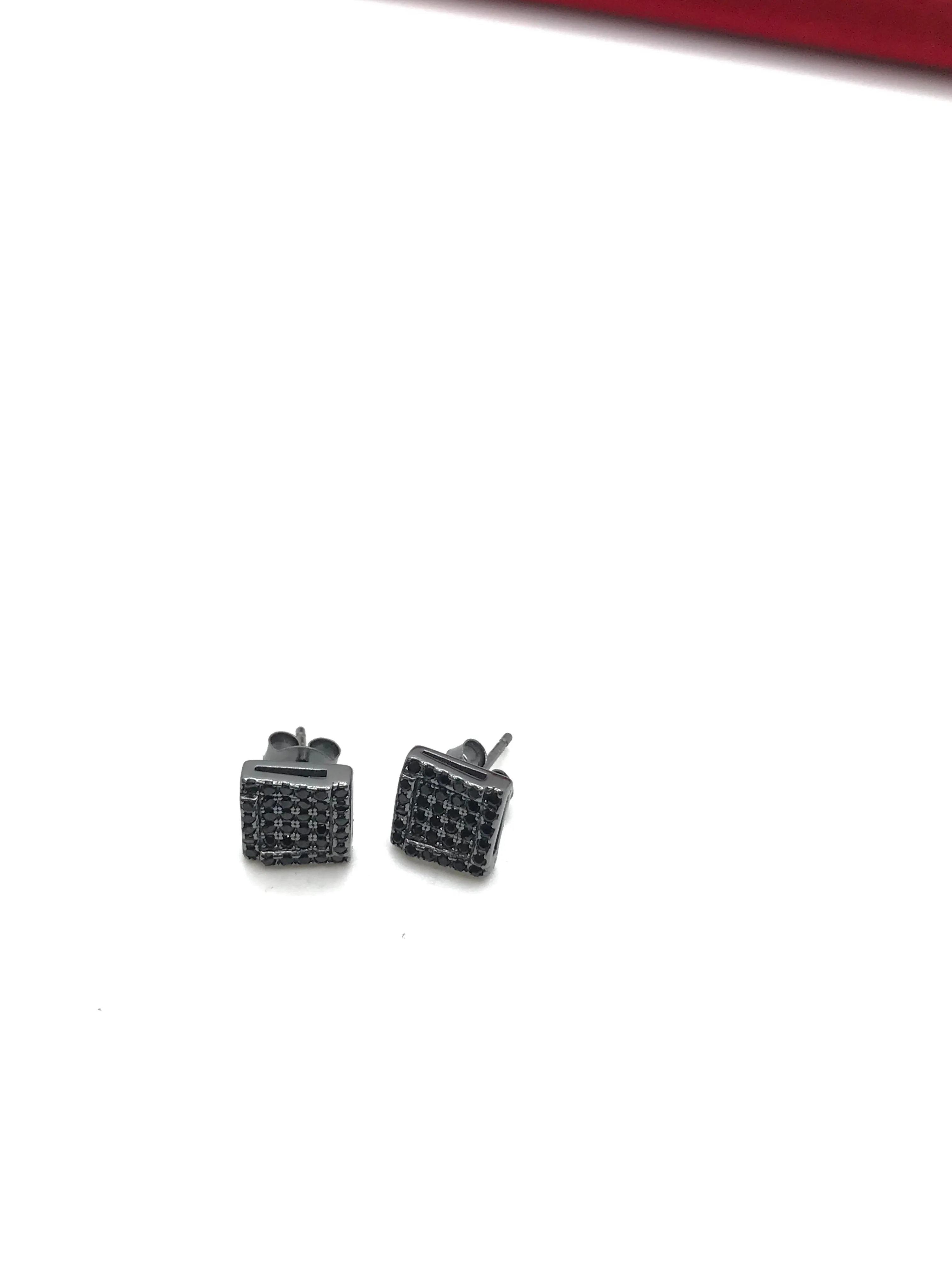 Sterling silver black square studs