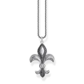 STERLING SILVER REBEL FLEUR DE LYS BLACK CZ NECKLACE 45-50CM