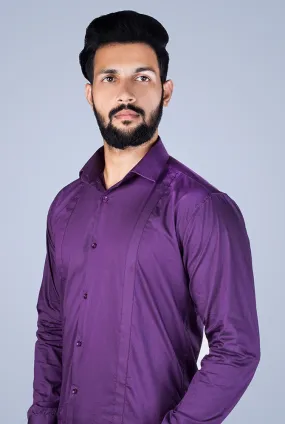 Striped Shirt Men - Men Purple Pinstripe Self Design Cotton Shirt