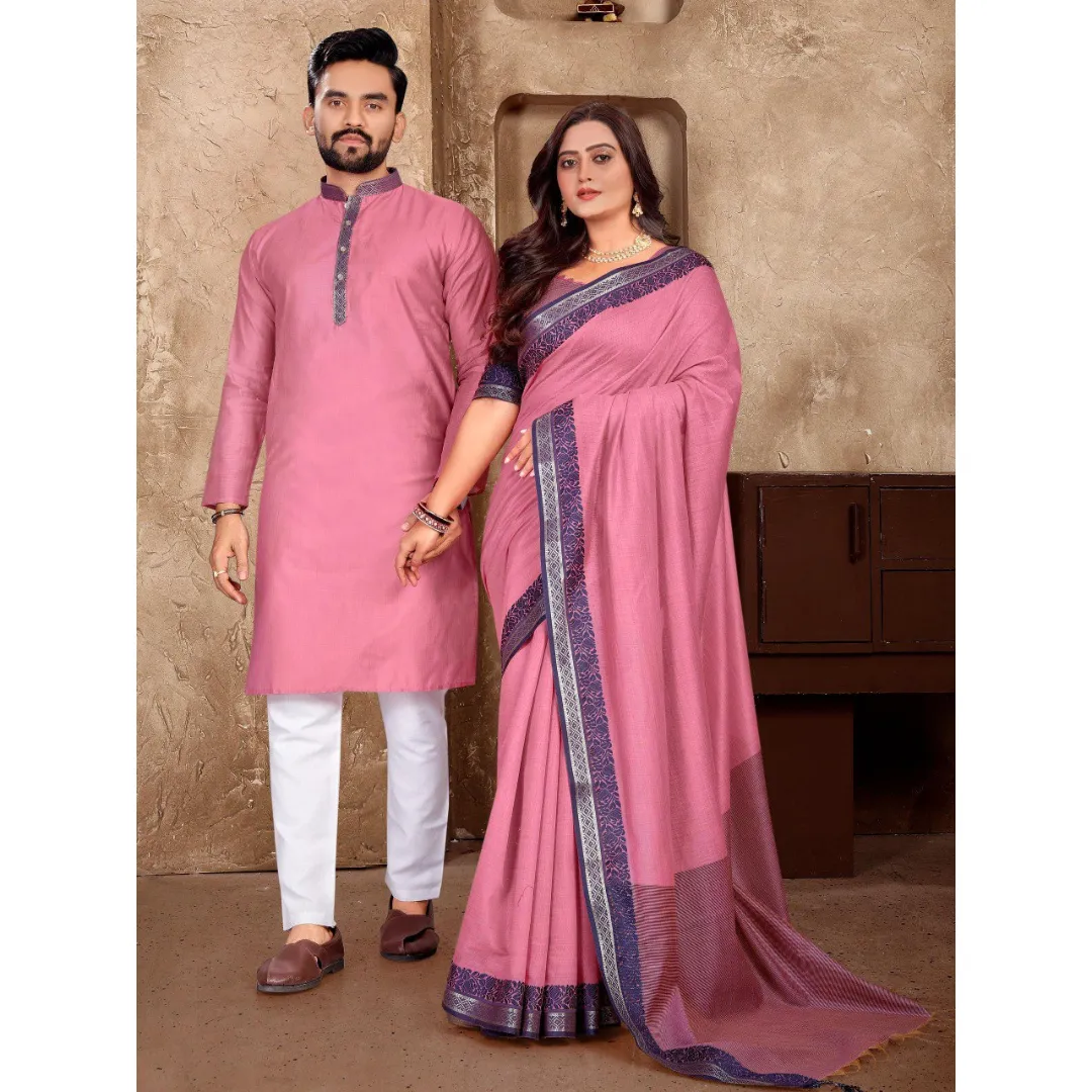 Traditional Couples Wear Men's Kurta Pant and Women's Saree