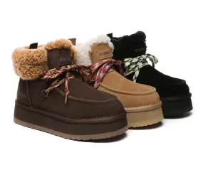 UGG Boots Women Sheepskin Wool Lace Up Ankle Platform Boots Honour