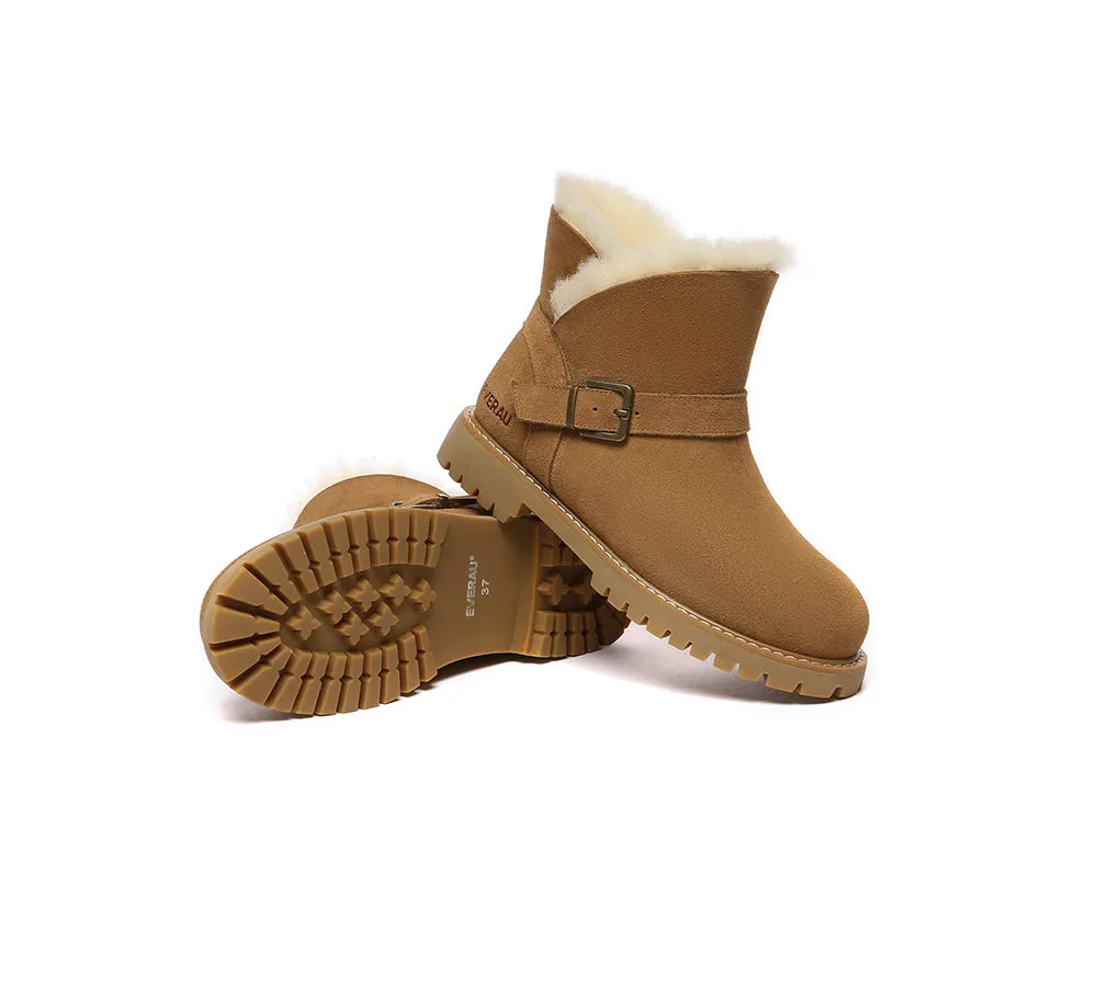 UGG Women Sheepskin Wool Buckle Decor Ankle Boots Polarwalk