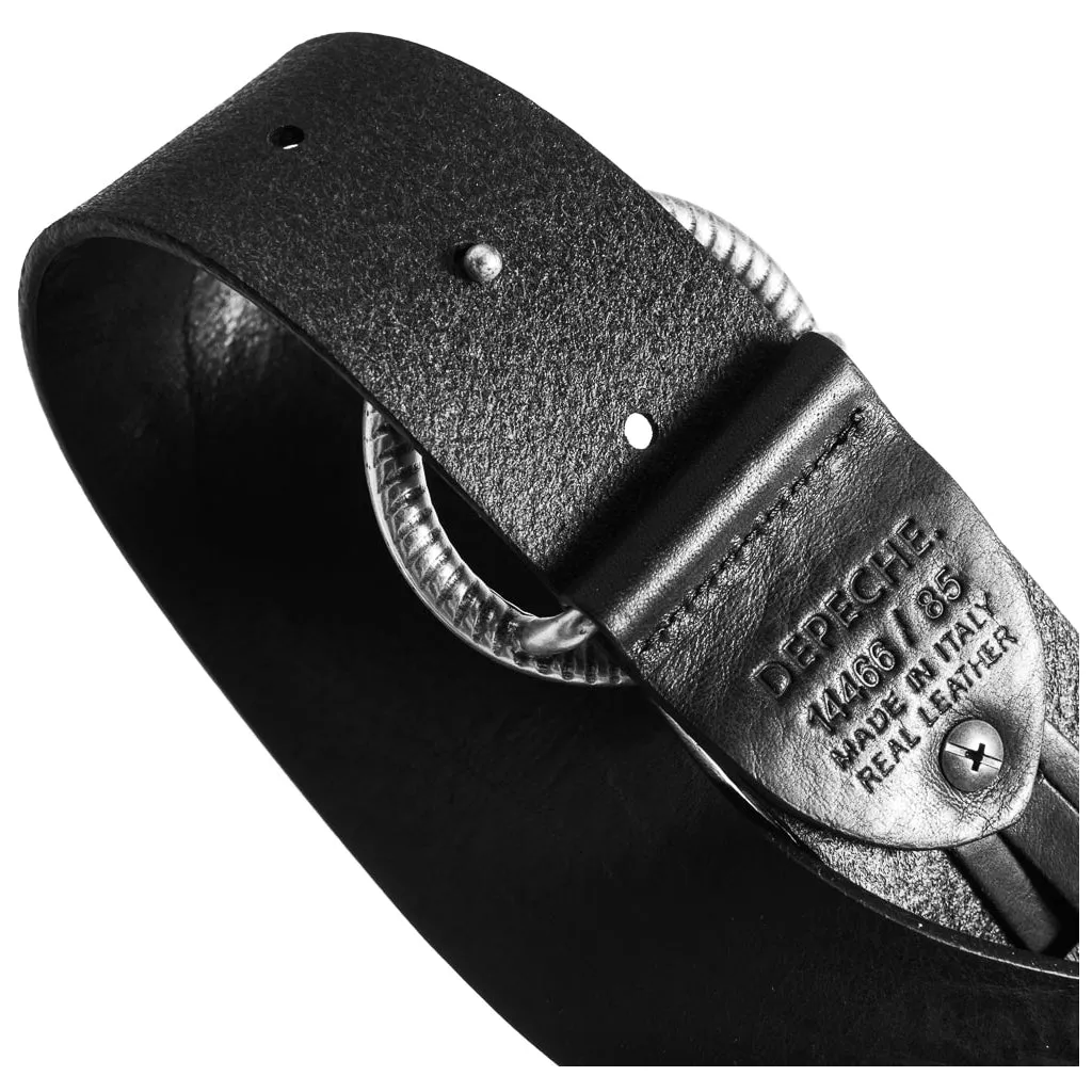 Wide leather belt with beautiful buckle / 14466 - Silver