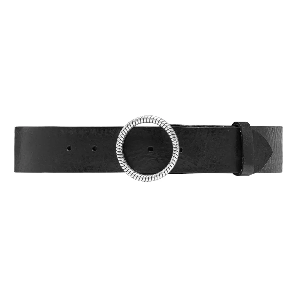 Wide leather belt with beautiful buckle / 14466 - Silver