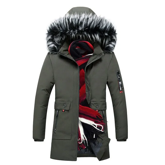 Winter Long Parkas Men Cotton Padded Brand Clothing Fashion Casual Slim Thick Warm Mens Coats Fur Hooded Overcoats Male Clothes