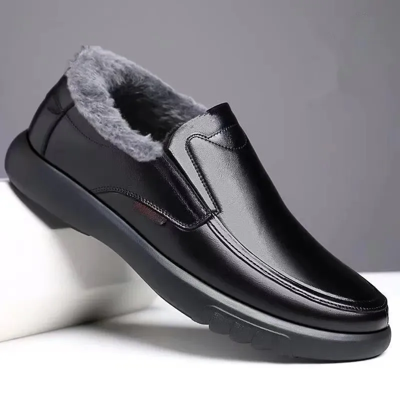 Xituodai  -  Winter Warm Fur Loafers Men Leather Casual Shoes Men Walking Footwear Non-slip Thick Sole Warm Men's Sneakers Leather Moccasins