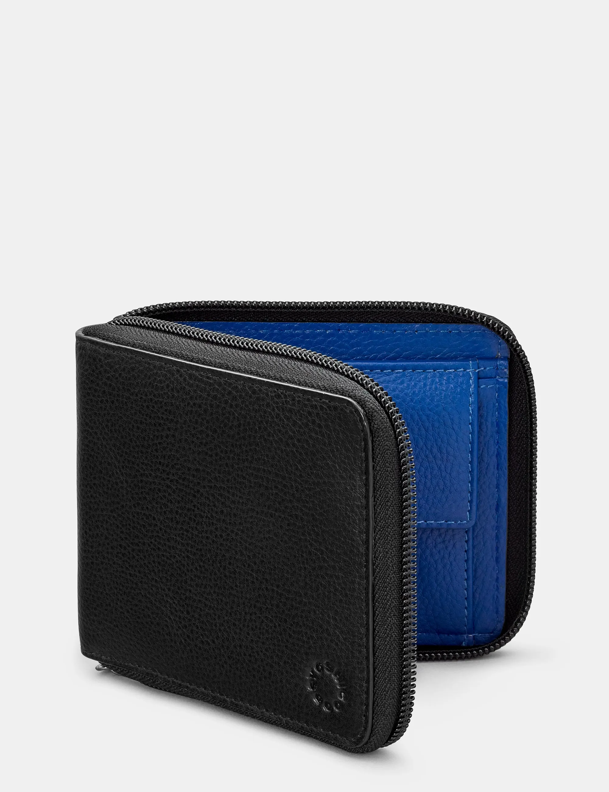 Zip Around Black And Blue Leather Wallet