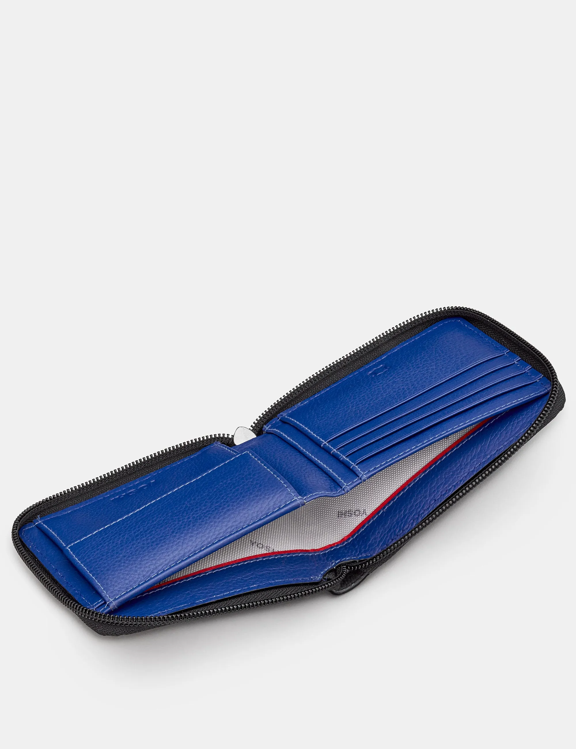 Zip Around Black And Blue Leather Wallet